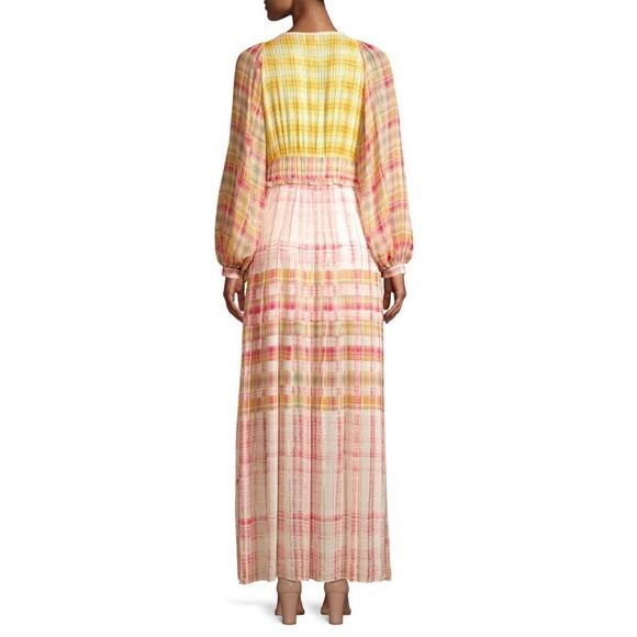 HEMANT & NANDITA multicolor viscose Plunging Long Peasant Dress size M - Picture 2 of 16